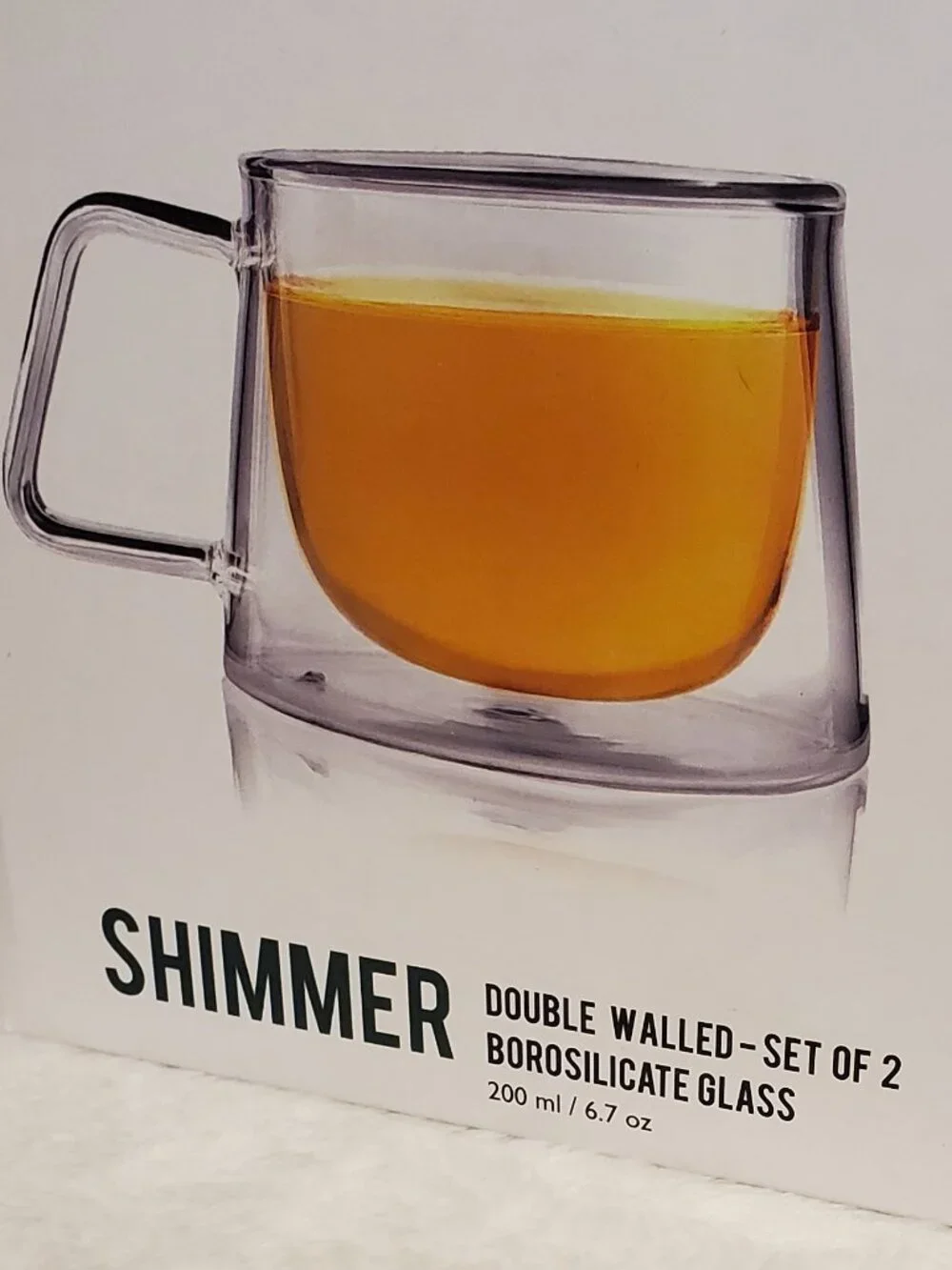 Vahdam Shimmer Double Walled Clear Mugs/Tea Cups Borosilicate Glass Set of 2 NIB